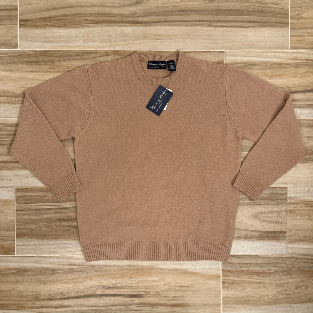 Oliver‎ & Burke Mens 100% Lambswool Crewneck Sweater Stone Tan ME616 Large NWT